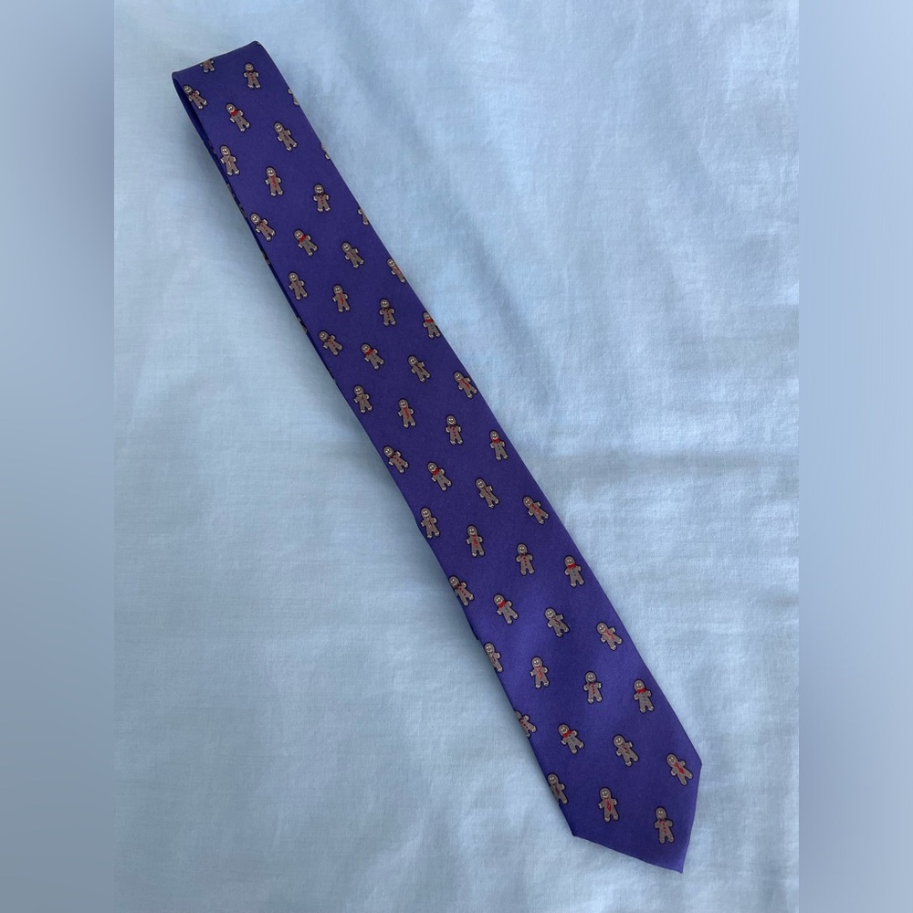 💜 J CREW Boy Purple Silk Gingerbread Man Neck Tie Child Great for Christmas💜